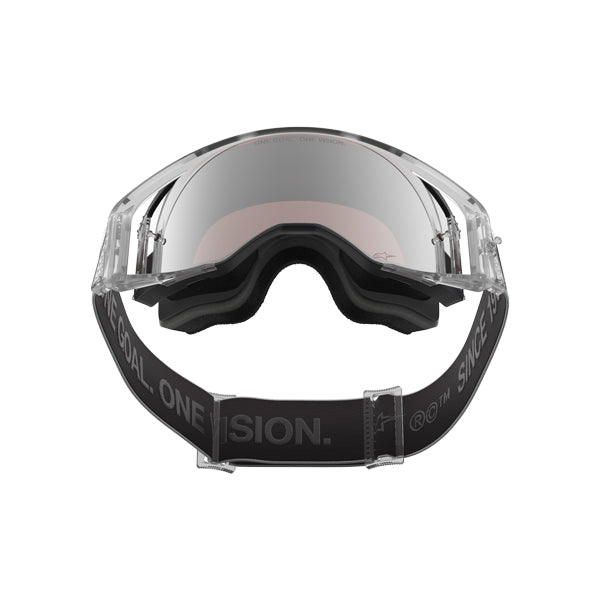 Crisp studio image on a white background of Alpinestars - LE DNGR38 XXV Supertech Vision Goggles; SKU 26013981; Colors: Silver/Black/Mirror Lens