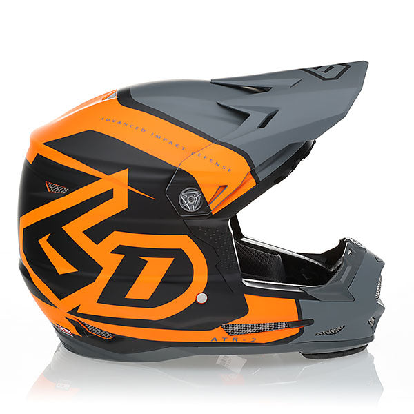 6D helmet orange neon product view — with ODS impact management for angular and linear energy, ventilated and lightweight, SKU 11-6502.