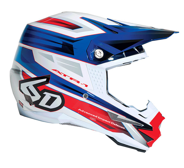 6D 6D - ATR-1 Pilot RWB Helmet Visor Deal motocross/off‑road full‑face helmet product view — with ODS impact management for angular and linear energy, ventilated and lightweight, SKU 72-2490.