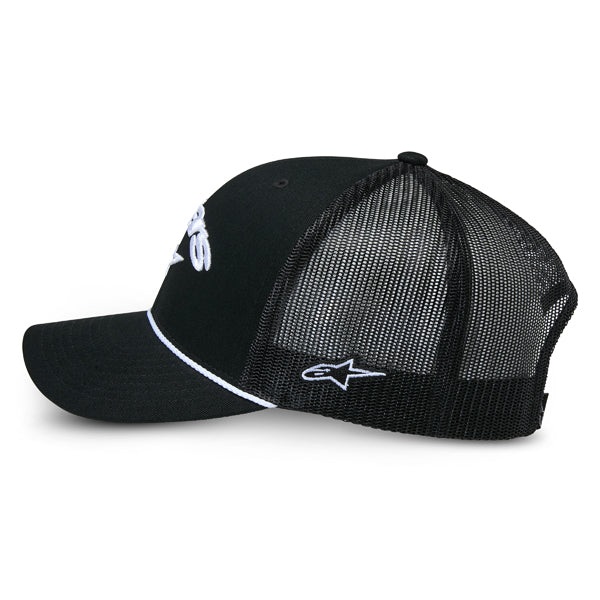 Clean studio shot of Alpinestars - Agree Trucker Hat; showing overall shape and visible design details; SKU 482-763; Colors: White/Black, Black/Black