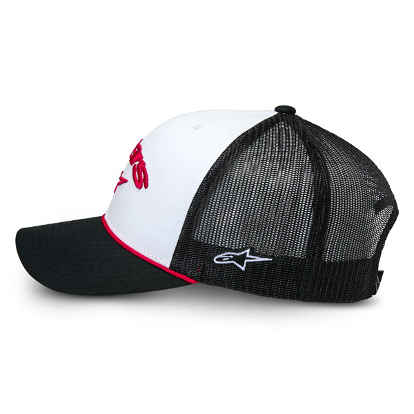 Clean studio shot of Alpinestars - Agree Trucker Hat; showing overall shape and visible design details; SKU 482-763; Colors: White/Black, Black/Black