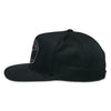 Alpinestars Promptus Snapback Hat, SKU 1235-81445-10-OS, in black, shown from the left side. This profile view highlights the flat bill, structured crown, and the embroidered logo patch.