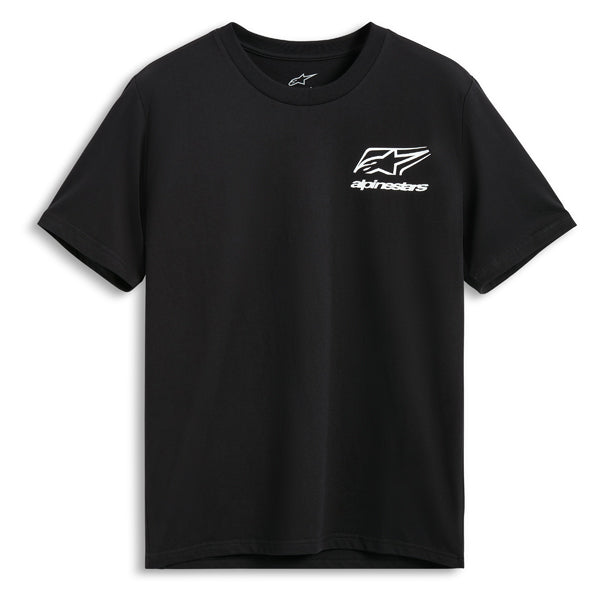 Crisp studio image on a white background of Alpinestars Formulation CSF Tee; showing tee fit, printed graphics, and crew neckline; SKU 482-76390S