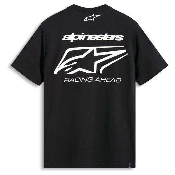Professional studio photo of Alpinestars Formulation CSF Tee; showing tee fit, printed graphics, and crew neckline; SKU 482-76390S; Colors: Black