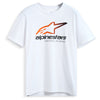 Alpinestars - Aligned CSF Tee SKU 48276394 – Alpinestars Aligned CSF Tee in white. Front view showing bold Alpinestars star logo in gradient orange to black above black “alpinestars racing ahead” lettering. Lightweight motocross lifestyle t-shirt designed for riders and fans. Colors: Black, Wht Sizes: SM to 2X SKU:482-7639 | Available at BTO Sports.