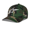 Angled front view of Alpinestars Ageless Multi Hat SKU 4827638 camo edition, fitted cap with standout white star logo, built for motocross riders and lifestyle apparel.