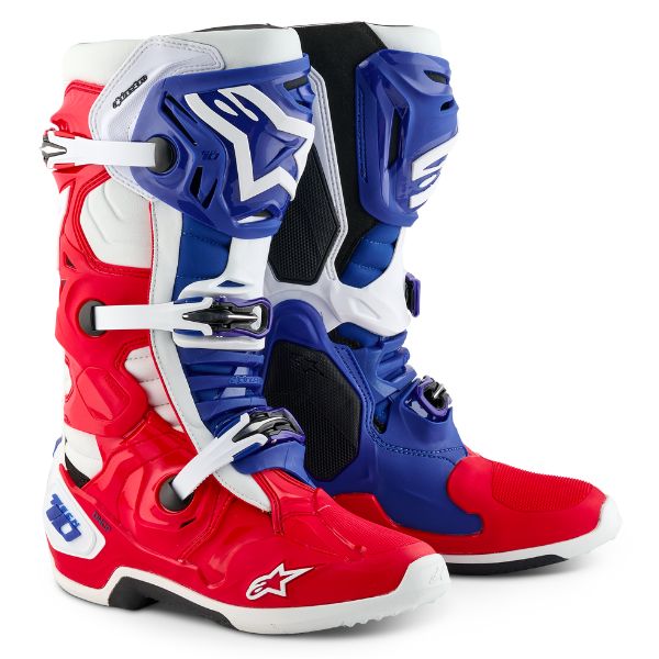 Product image of Alpinestars 2010020 3118 Tech10 LE Fortitude Boot RWB 1 motocross boots showing design and colorway | Available at BTO Sports