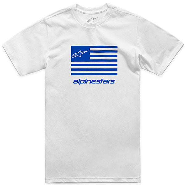 Professional studio photo of Alpinestars Flag CSF T-Shirt; showing tee fit, printed graphics, and crew neckline; SKU 482-76304S; Sizes: S-2XL