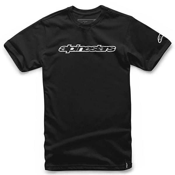 Professional studio photo of Alpinestars Wordmark T-Shirt; showing tee fit, printed graphics, and crew neckline; SKU 303014051; Sizes: M-2XL