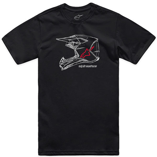 Professional studio photo of Alpinestars MX Helmet CSF T-Shirt; showing tee fit, printed graphics, and crew neckline; SKU 482-76297S; Sizes: S-2XL