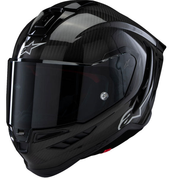 Alpinestars - Supertech R10 HelmetBlack Carbon Glossy & Matte product view, lightweight off‑road motorcycle helmet with ventilation and impact protection