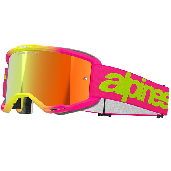 Product image of Alpinestars BTO Sports 5102425 3085 f Vision 5 Wordmark Goggle Pink Fluo Yellow Mirror Red motocross goggles showing frame design, lens style, and colorway