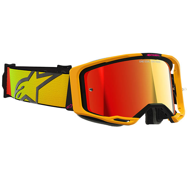Product image of Alpinestars BTO Sports 5101625 5023 d2 Vision 8 Corp Goggle Yellow Pink Mirror Red motocross goggles showing frame design, lens style, and colorway