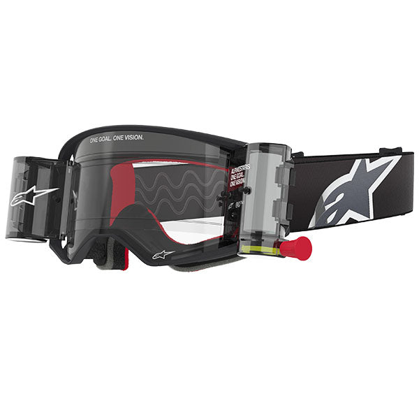 Product image of Alpinestars BTO Sports 5100425 1518 f Supertech Corp Goggle Black Grey Clear Roll Off motocross goggles showing frame design, lens style, and colorway