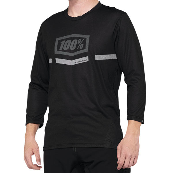 High-resolution studio image of 100%, Airmatic Jersey (MTB), SKU 50200043, color options Black, Black/Red, sizes SM, MD, LG, XL, Designed for Mountain Bike, BMX and E-Bike riders