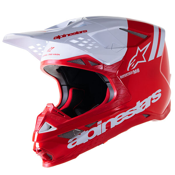 Alpinestars - SM8 Radium 2 HelmetBright Red / White product view, lightweight off‑road motorcycle helmet with ventilation and impact protection