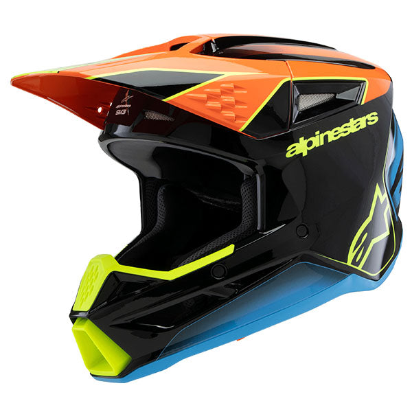 Alpinestars - S-M3 Fray Helmet (Youth)Black/Orange/Yellow product view, lightweight off‑road motorcycle helmet with ventilation and impact protection