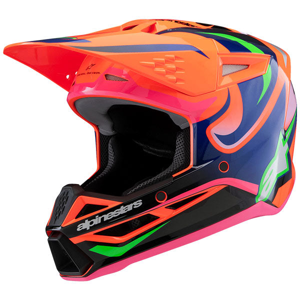 Alpinestars - S-M3 Deegan Helmet (Youth)Orange/Purple/Pink product view, lightweight off‑road motorcycle helmet with ventilation and impact protection