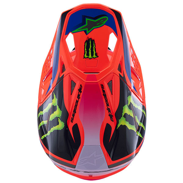 Orange/Flo Purple/Pink product view, lightweight off‑road motorcycle helmet with ventilation and impact protection