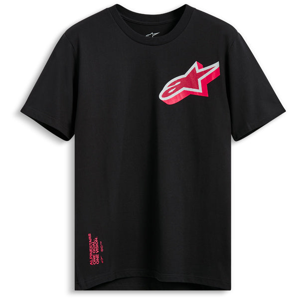 Clean studio shot of Alpinestars Shaded CSF Tee; showing tee fit, printed graphics, and crew neckline; SKU 482-76396S; Colors: Black, Charcoal