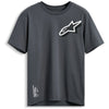 Alpinestars - Shaded CSF Tee Alpinestars Shaded CSF Tee, SKU 48276396, charcoal grey short sleeve motocross lifestyle t-shirt front view with oversized angled white Alpinestars logo on chest and small racing text graphic at hem. Colors: Black, Charcoal Sizes: SM to 2X SKU:482-7639 | Available at BTO Sports.