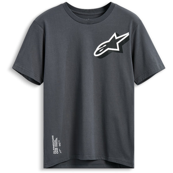 Crisp studio image on a white background of Alpinestars Shaded CSF Tee; showing tee fit, printed graphics, and crew neckline; SKU 482-76396S