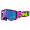 Alpinestars Vision 8 Vista Goggles 260139 front angle view Colors: Pink Fluo/Yellow Fluo - Mirror Blue | Available at BTO Sports.