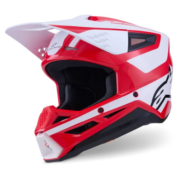 Alpinestars - S-M3 Heat HelmetRed/White/Black Glossy product view, lightweight off‑road motorcycle helmet with ventilation and impact protection