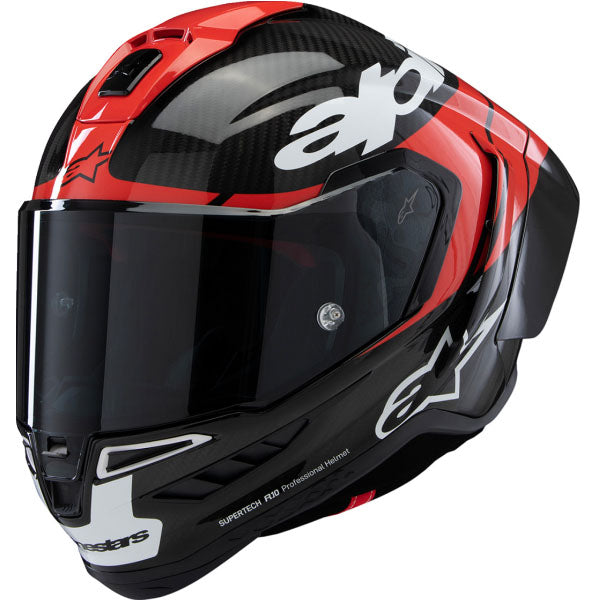 Alpinestars - Supertech R10 Element HelmetCarbon/Red/White product view, lightweight off‑road motorcycle helmet with ventilation and impact protection