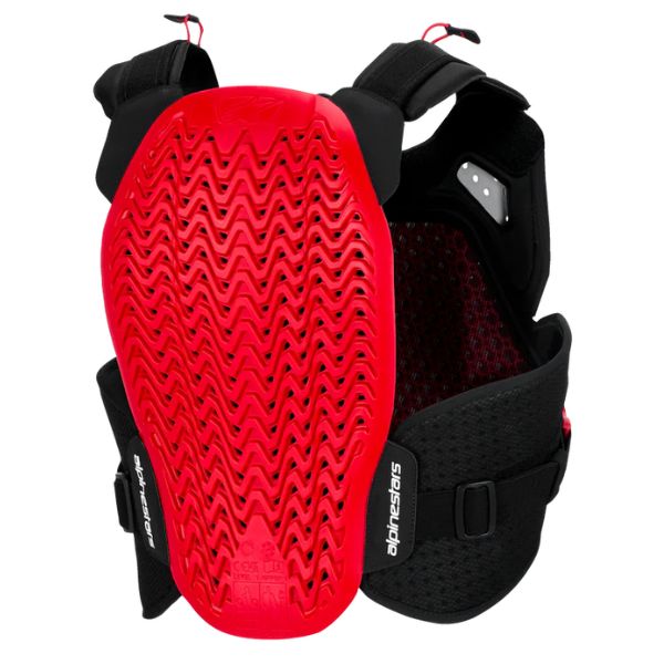 Clean studio shot of Alpinestars - A-4 Plasma Chest Protector; showing overall shape and visible design details; SKU 482-0017; Colors: Black/Red/White