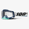 High-resolution studio image of 100%, Racecraft 2.0 Goggle (Clear Lens), Goggles, SKU 26013208, color options Concordia, Battleship, Snowbird, Topo, Kalkuta, Neon Yellow, Fluo Yellow, Panam and more