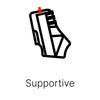 A sleek, minimalist line drawing of a single dirt bike ankle brace. The illustration highlights a flexible, protective support panel. The text 