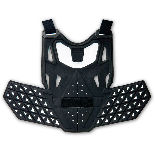 A view of the inside of the white Atlas Charger Pee Wee Chest Protector (SKU: A101000000). The image shows the soft, cushioned padding for comfort without the CE inserts.