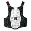 A back view of the white Atlas Charger Youth Chest Protector (SKU: A103100000). The image shows the CE L1 certified back protector and the ventilated design.