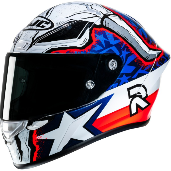 studio product photo of HJC SKU 809232103 in Red/White/Blue, sizes XS, SM, MD, LG, XL for motocross helmet, dirt bike, off road.
