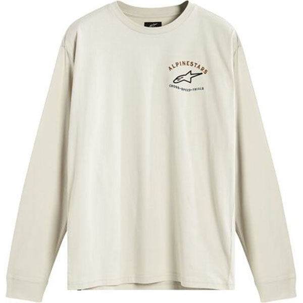 Professional studio photo of Alpinestars Full Face Long-Sleeve T-Shirt; showing tee fit, printed graphics, and crew neckline; SKU 3030233; Sizes: M-2XL