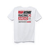 Clean studio shot of Alpinestars Placard T-Shirt; showing tee fit, printed graphics, and crew neckline; SKU 3030208; Colors: White, Black; Sizes: M-2XL