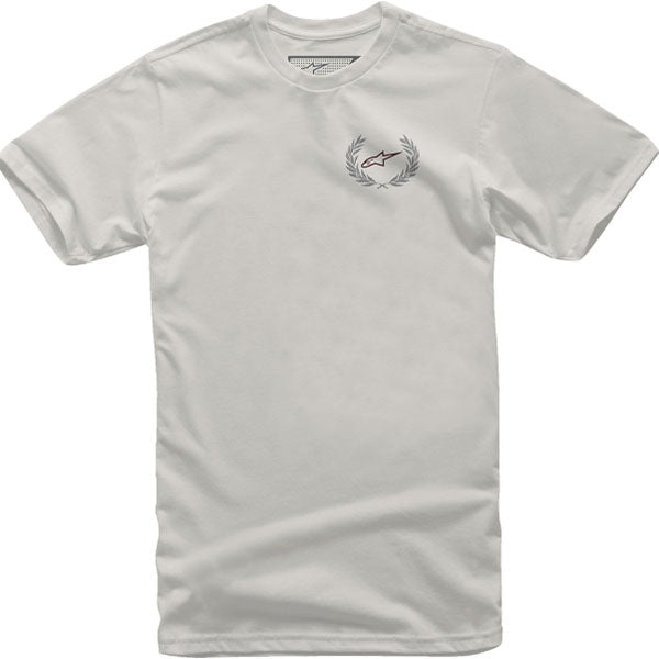 Clean studio shot of Alpinestars Wreath T-Shirt; showing tee fit, printed graphics, and crew neckline; SKU 303023013; Colors: Black, Navy, White