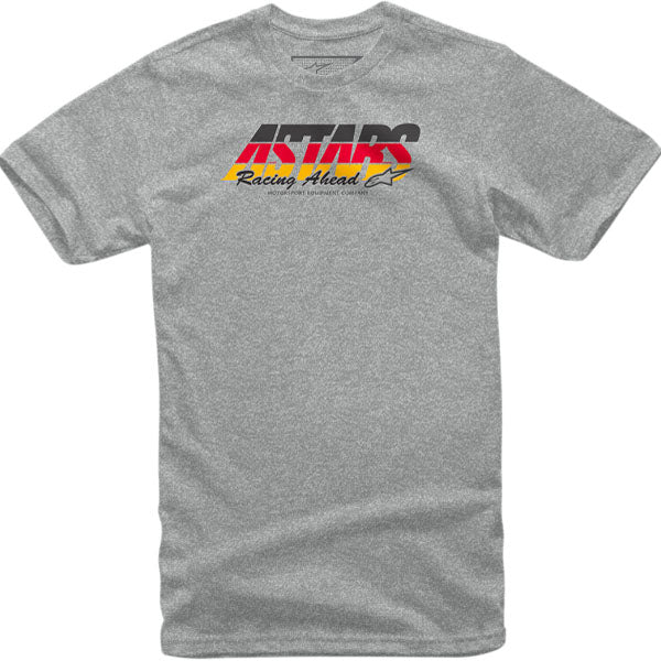 High-resolution studio image of Alpinestars Split Time T-Shirt; showing tee fit, printed graphics, and crew neckline; SKU 3030207; Sizes: M-2XL