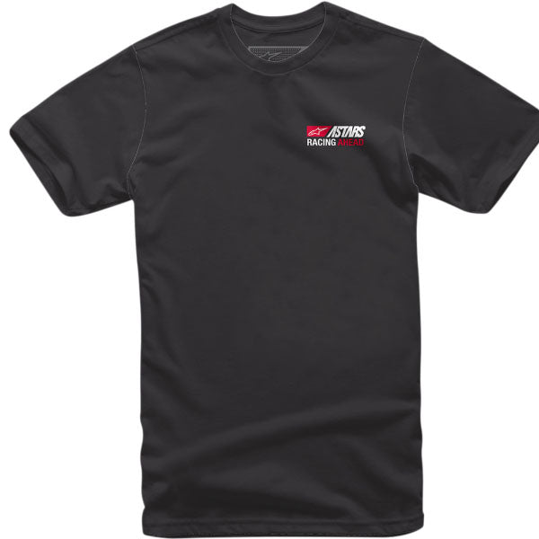 Crisp studio image on a white background of Alpinestars Placard T-Shirt; showing tee fit, printed graphics, and crew neckline; SKU 3030208; Sizes: M-2XL