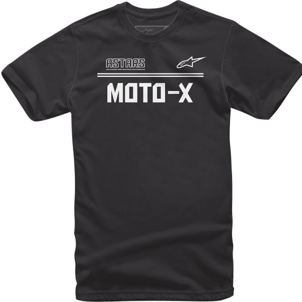 Crisp studio image on a white background of Alpinestars Moto X T-Shirt; showing tee fit, printed graphics, and crew neckline; SKU 3030208; Sizes: M-2XL