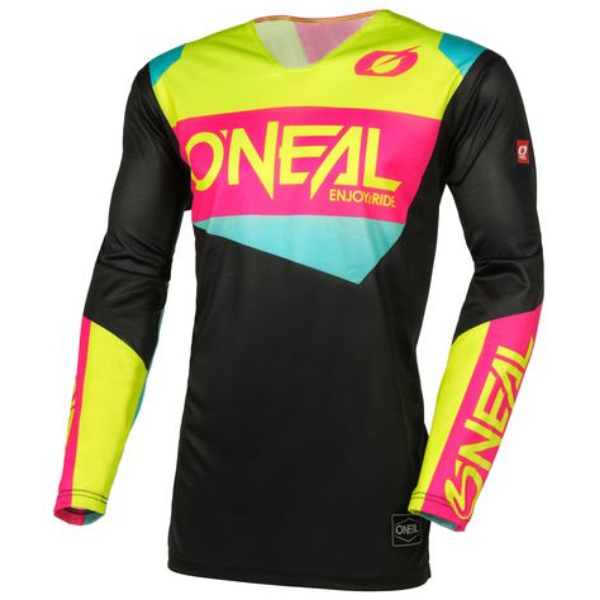 Studio product photo on a neutral background of O'Neal, Hardwear Air Slam V.24 Jersey, SKU H005-212, color options Black/Neon/Pink, White/Blue/Red, sizes XL–2X