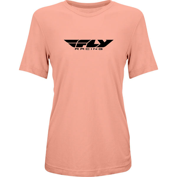 Crisp studio image on a white background of Fly Racing Womens Origin Corp Tee; showing tee fit, printed graphics, and crew neckline; SKU 356-0100S