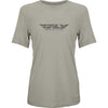 High-resolution studio image of Fly Racing Womens Origin Corp Tee; showing tee fit, printed graphics, and crew neckline; SKU 356-0100S; Sizes: S-2XL