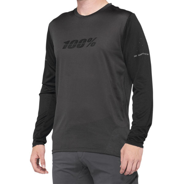 Product photo of 100%, Ridecamp Jersey (MTB), SKU 51200234, color Black/Charcoal, sizes SM, MD, LG, XL, Designed for Mountain Bike, BMX and E-Bike riders