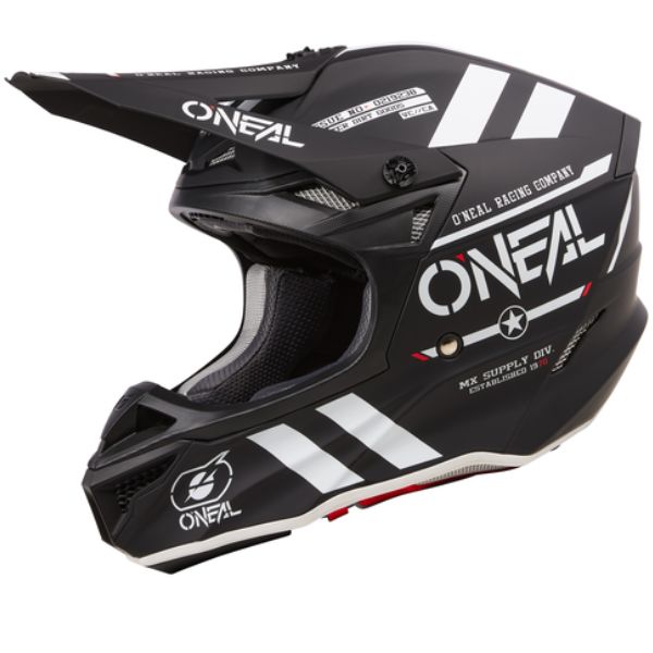 Detailed studio photograph of O'Neal, 5 Series Warhawk  V.24 Helmet, SKU 0628-071, color options Black, Red, sizes XS–2X