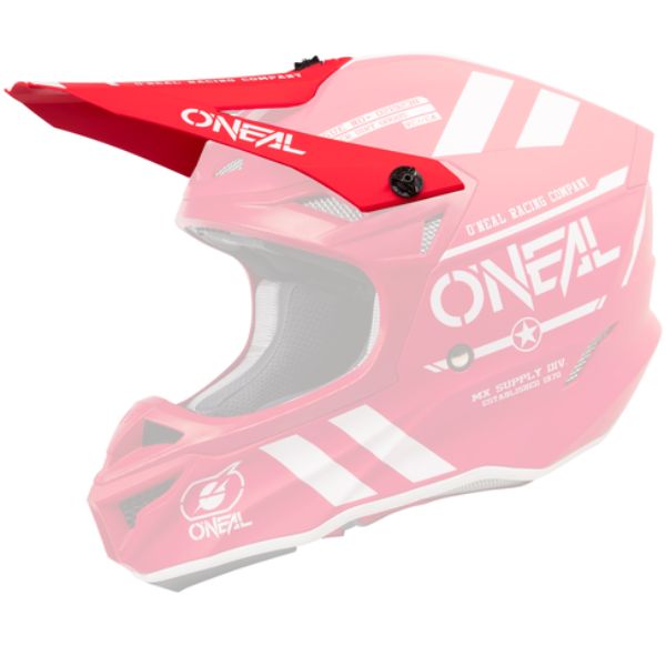 Detailed studio photograph of O'Neal, 5 Series Warhawk visor, Helmet Visor, color options Black, Red