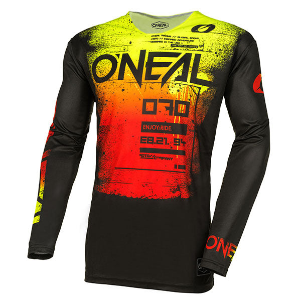 Studio image on a white background of O'Neal, Mayhem Scarz V.24 Jersey, SKU M005-252, color options Black/Red, Blue/Black, sizes XL–2X