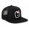 Black trucker cap with a logo on a white background