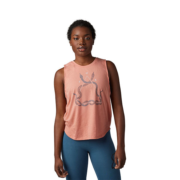 Crisp studio image on a white background of Fox Racing Caved In Tank; showing sleeveless cut, hem shape, and printed or woven branding; SKU 30807-184-XS